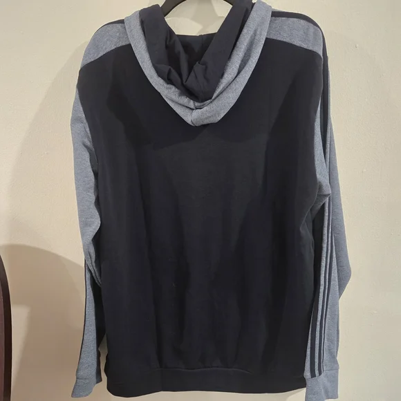 Adidas Hoodie Mens L Blue Black 3 Stripe Pullover Sweatshirt NWT Logo - Picture 8 of 12